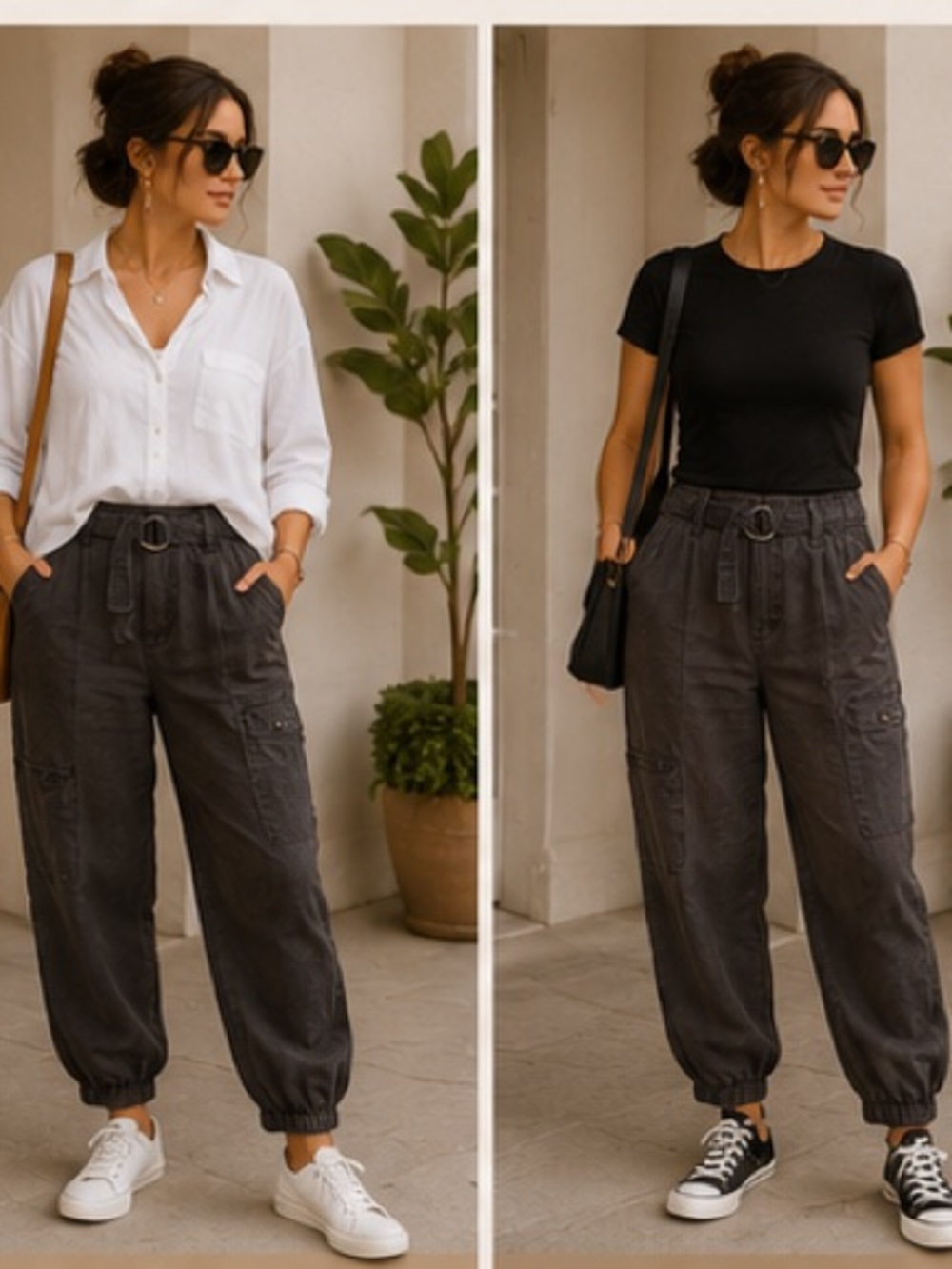 🌚 Nicole Miller New York Linen Blend Utility Jogger Pants — Size Medium